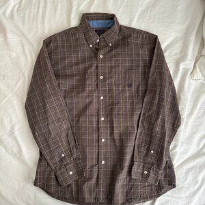 Chaps Easy Care Men's Brown Blue White Stripe Long Sleeve Button-down Shirt L